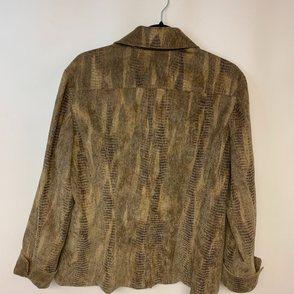 Chico's Womens Jacket Bomber Brown Reptile Metallic Causal  SZ 2(12-14 M) - Picture 2 of 7
